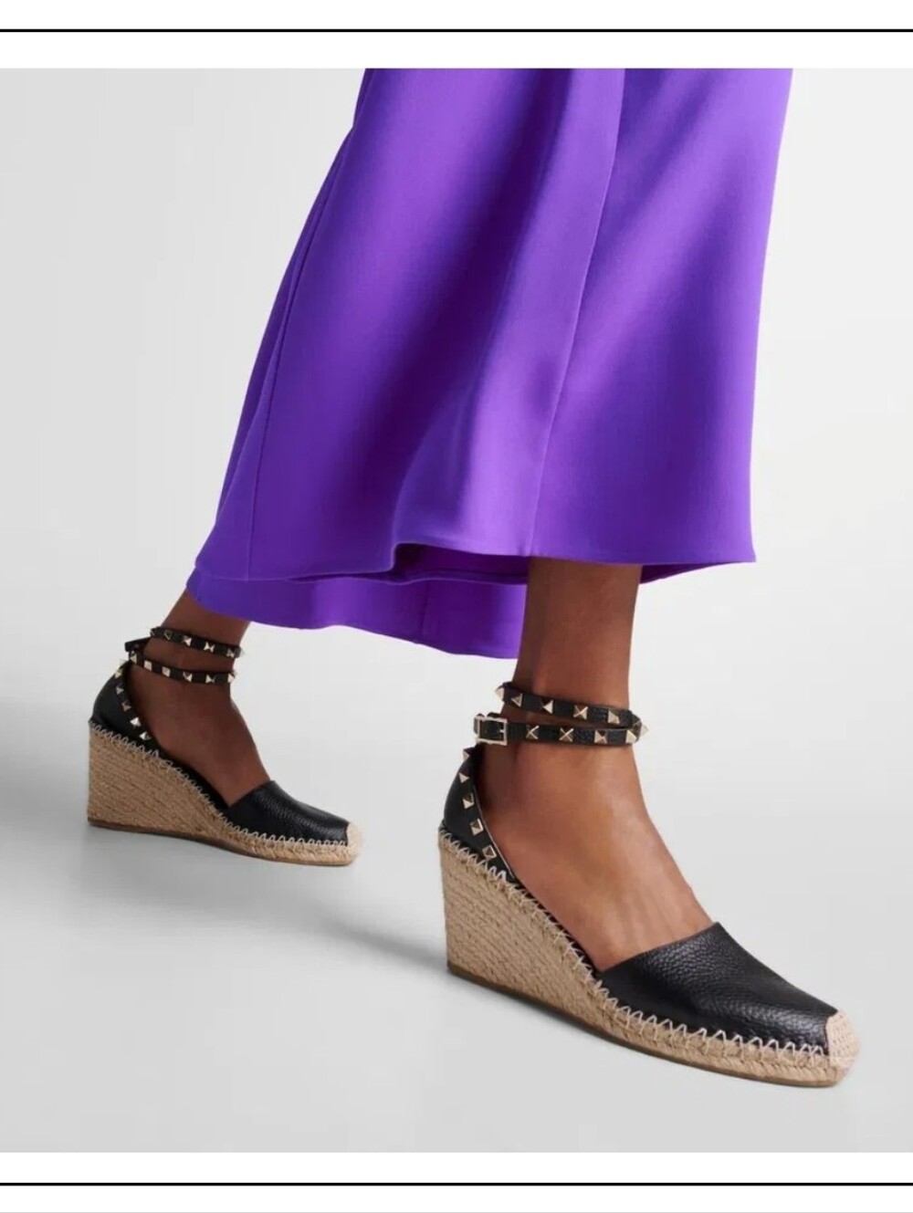 Valentino Garavani Rockstud Double Leather Wedge Espadrilles